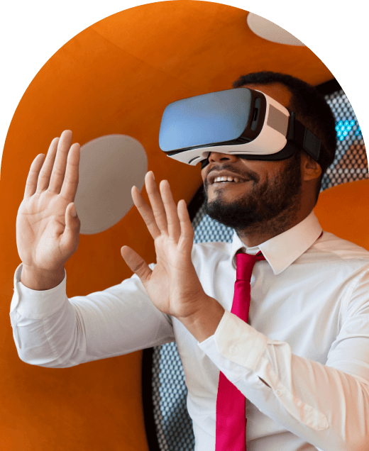 Black man putting on VR googles